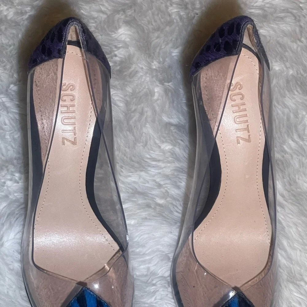 SCHUTZ Blue and Black Transparent Heels pumps size 5.5B